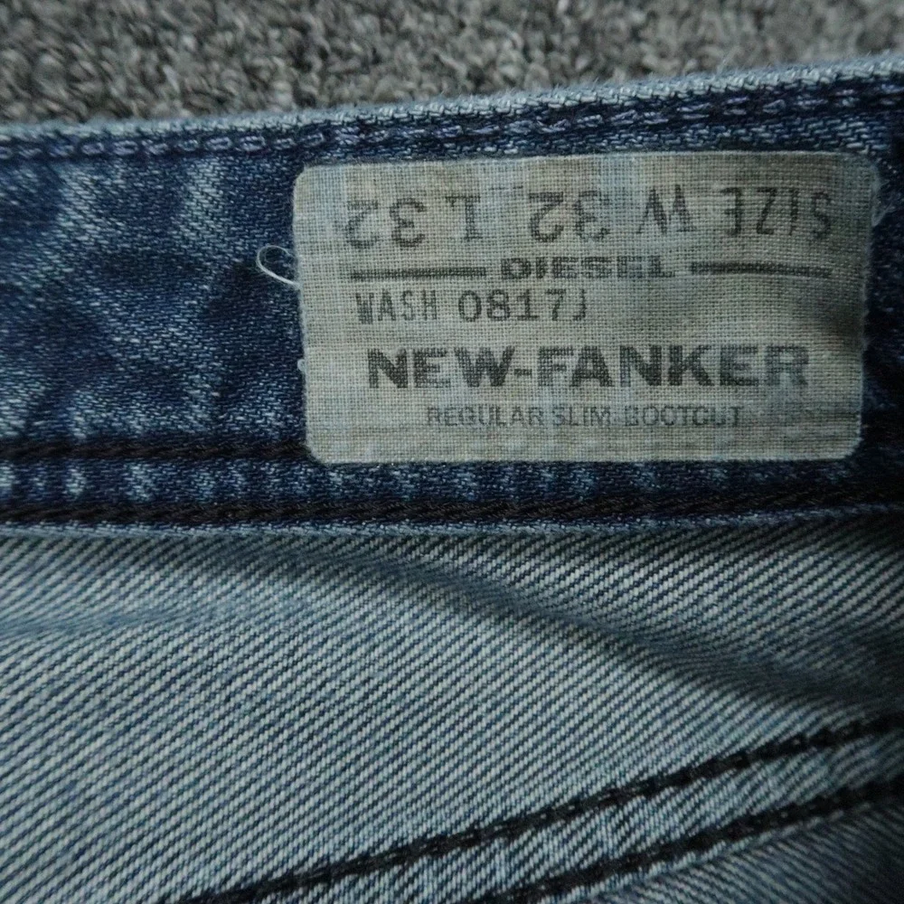Diesel Jeans Mens 32x32 Blue New Fanker Slim Bootcut 5 Pocket Distressed *